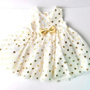 NEW WOT La Princess Formal Dress off white with gold polka dots. Size 12 mos.